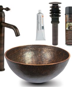 13" Round Hand Forged Copper Vessel Sink Pack-1 With Accessories