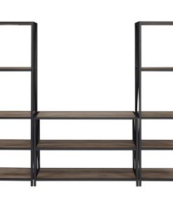3-Piece Rustic Industrial Bookcase Set - Dark Walnut