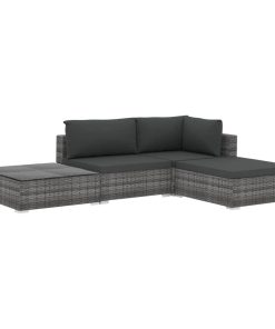 vidaXL 4 Piece Patio Lounge Set with Cushions Poly Rattan Gray Garden Sofa