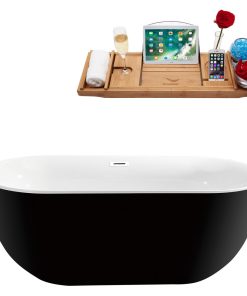 59" Streamline N801WH Soaking Freestanding Tub and Tray With Internal Drain