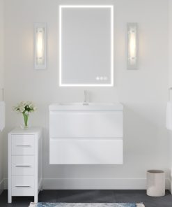 The Beacon Bathroom Vanity, Single Sink, 30", High Gloss White, Wall Mounted