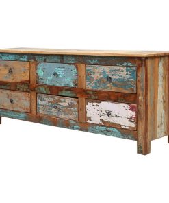 Weyand Distressed Reclaimed Wood 60" Large TV Stand With Drawers