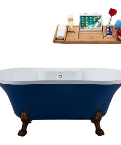 60" Streamline N107ORB-WH Soaking Clawfoot Tub and Tray With External Drain
