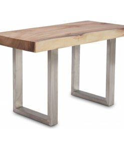 30"x 14"Bench Solid Acacia Wood Straight Edge Small Stainless Steel U Legs