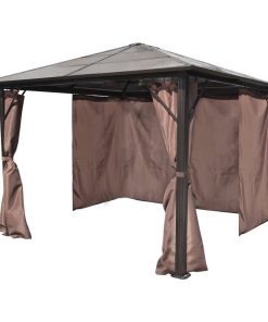 vidaXL Gazebo with Curtain Brown Aluminum 118.1"x118.1" Park Pavilion Canopy