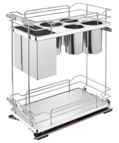 Two-Tier Knife Block Pull Out Organizers With Soft Close, Gray, 11.75"