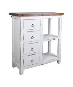 Sunset Trading Wood Kitchen Storage Cart with Baskets in Whitewashed/Salvage Top