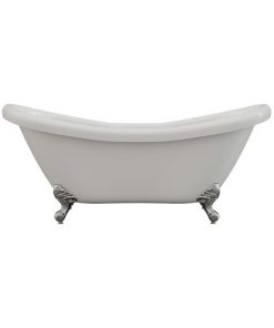 68" Double Ended Slipper Tub, Without Faucet Holes, Chrome Feet