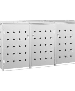vidaXL Triple Wheelie Bin Shed 63.4 gal Stainless Steel Garbage Bin Cover Box