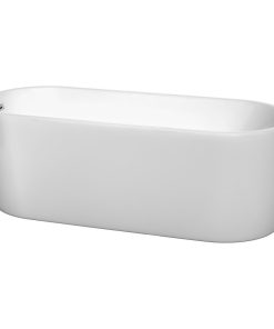Ursula 67" Freestanding White Bathtub, Brushed Nickel Drain and Overflow Trim