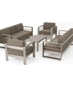 5-Piece Crested Bay Outdoor Aluminum Sofa Set With Khaki Cushions