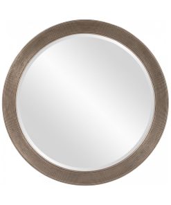 Virginia Antique Silver Leaf Round Mirror, Modern, Resin, 30 X 36