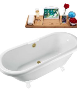 67" Streamline N1121WH-BGM Clawfoot Tub and Tray With External Drain