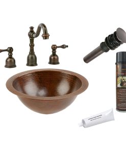 12" Small Round Under Counter Hammered Copper Sink Pack-2 With Accessories