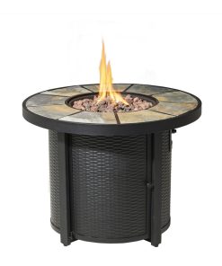 32"D 30000-BTU Round Slates Top Aluminum Propane Fire Pit With Cover
