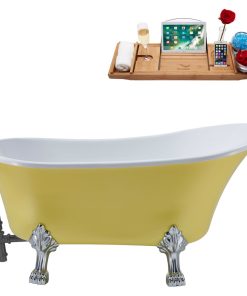 63" Streamline N350CH-BGM Soaking Clawfoot Tub and Tray With External Drain