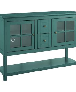Traditional Sideboard, Center Drawers & Glass Cabinet Doors, Antique Dark Teal