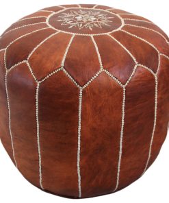 Tall Leather Moroccan Pouf Stool