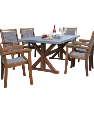 7-Piece Composite Top Dining Set With Stacking Driftwood Grey Chairs