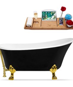 59" Streamline N344GLD-BGL Clawfoot Tub and Tray With External Drain