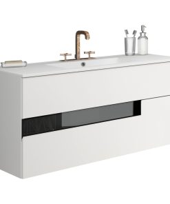 Vision 2 Drawer Vanity with Ceramic Sink, White and Black
