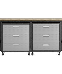 3-Piece Fortress Mobile Space-Saving Garage Cabinet and Worktable 6.0 in Grey