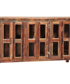 71" Rustic Tall Wood Cabinet with Glass Doors