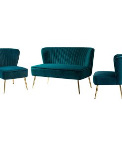Upholstered 3 Piece Living Room Set, Teal