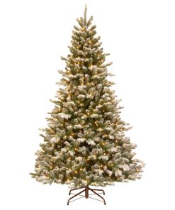 7.5' Feel Real Snowy Sheffield Spruce Tree, 700 White LED Lights, Power Connect