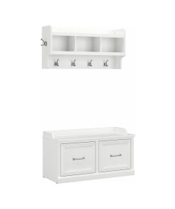 Woodland Shoe Storage Bench with Wall Mounted Shelf in White - Engineered Wood