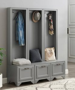Tara 3-Piece Entryway Set 3 Hall Trees, Distressed Gray