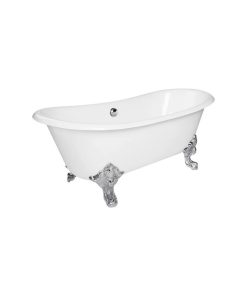 Vanessa 71" Double Slipper Cast Iron Bathtub With Imperial Feet, Deck Mount Brus