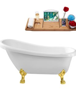 61" Streamline N480GLD-IN-BGL Clawfoot Tub and Tray With Internal Drain