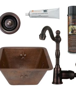 15" Square Fleur De Lis Copper Bar/Prep Sink Pack-4 With Accessories
