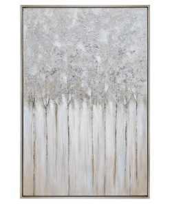 Tall 62" Birch Tree Forest White Gray Wall Art, Painting Oversize Silver Frame