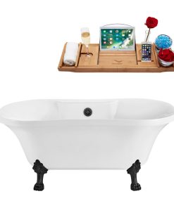 60" Streamline N100BL-BGM Soaking Clawfoot Tub and Tray With External Drain
