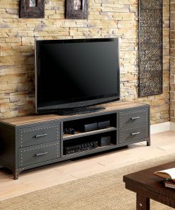 60" Wooden TV Stand With 4 Drawers and 2 Open Shelves, Gray