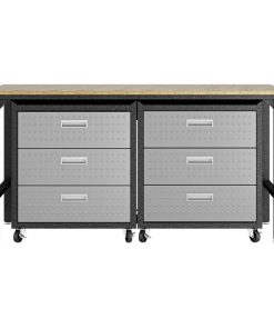 3-Piece Fortress Mobile Space-Saving Garage Cabinet and Worktable 6.0, Grey