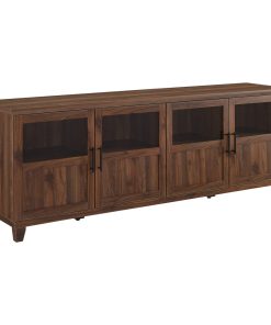 70" TV Console With Glass and Wood Panel Doors, Dark Walnut