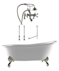 61" Cast Iron Clawfoot Slipper Bathtub, Classic Telephone Faucet Deck Mount PKG