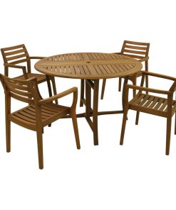 5-Piece 48" Round Eucalyptus Folding Dining Set