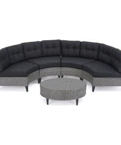 GDF Studio 5-Piece Currituck Outdoor Black Wicker Sofa, Dark Gray Set