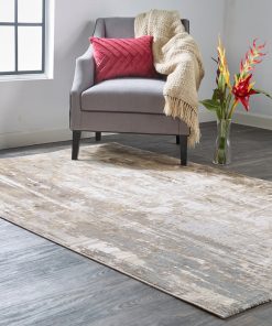 Weave & Wander Frida Distressed Abstract Watercolor Rug, Gray/Beige, 10'x14'