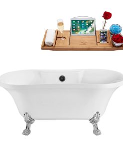60" Streamline N100CH-BGM Soaking Clawfoot Tub and Tray With External Drain