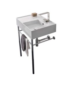 24" Ceramic Console Sink and Polished Chrome Stand, 1-Hole