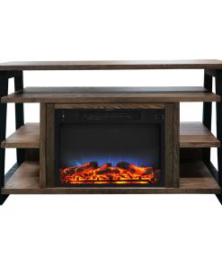 32" Sawyer Electric Fireplace Mantel With Realistic Logs and LED Flames, Walnut