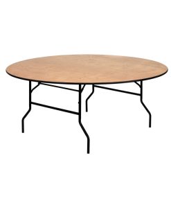 6-Foot Round Wood Folding Banquet Table with Clear Coated Finished Top