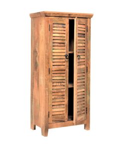 60" Tall Narrow Reclaimed Wood Space-Saving Shutter Cabinet, Armoire