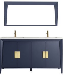 60" Larvotto Navy Blue Modern Double Sink Bathroom Vanity, No Matching Mirror