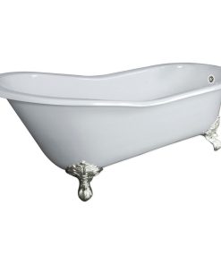 67" Cast Iron Slipper Tub Without Faucet Holes, "Clay", Brushed Nickel Feet